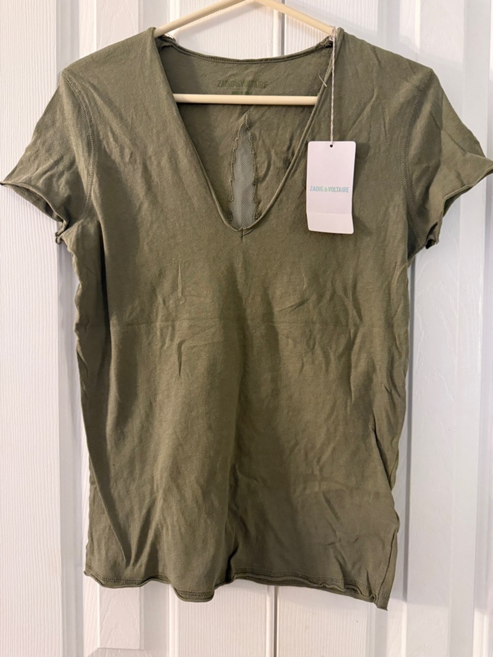Zadig & Voltaire Distressed V-Neck Olive Tee